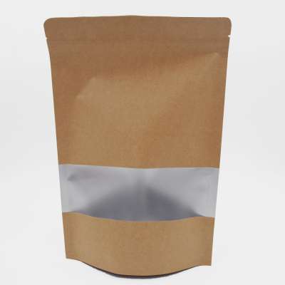 kraft paper stand up bag with clear window and zipper top for food, rice, tea, dried fruit